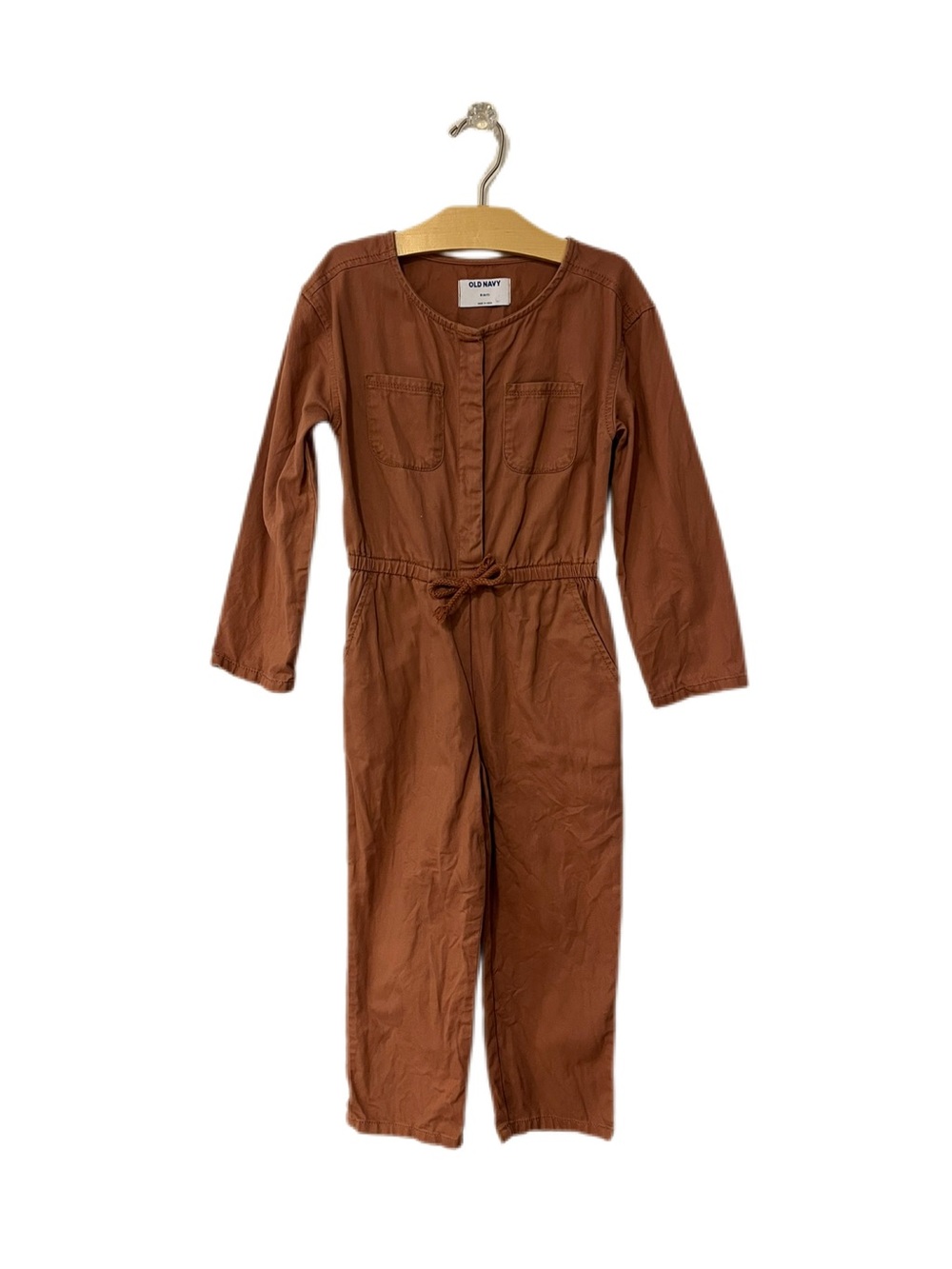 Old Navy Girls' Small 6-7 Rust Brown Long-Sleeve Utility Jumpsuit